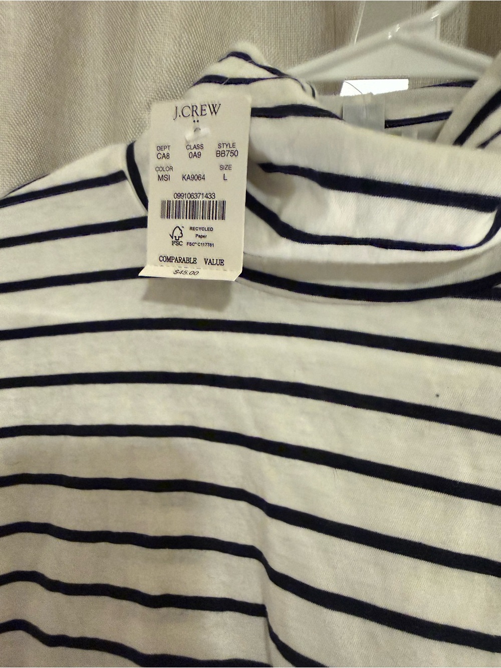 New J.Crew Factory Striped Long-Sleeve Tissue Turtleneck Shirt - White & Black L - Picture 2 of 3